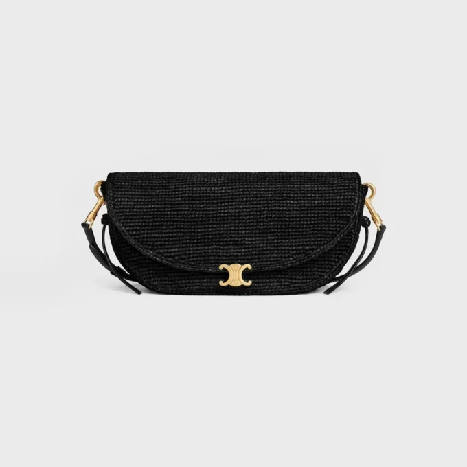 Petit sac demi-lune Soft Triomphe en raphia et cuir d’agneau Petit sac demi-lune Soft Triomphe en raphia et cuir d’agneau