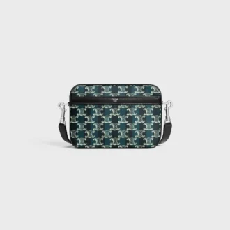 Petit sac messager en toile Triomphe Canvas rayée et cuir de veau