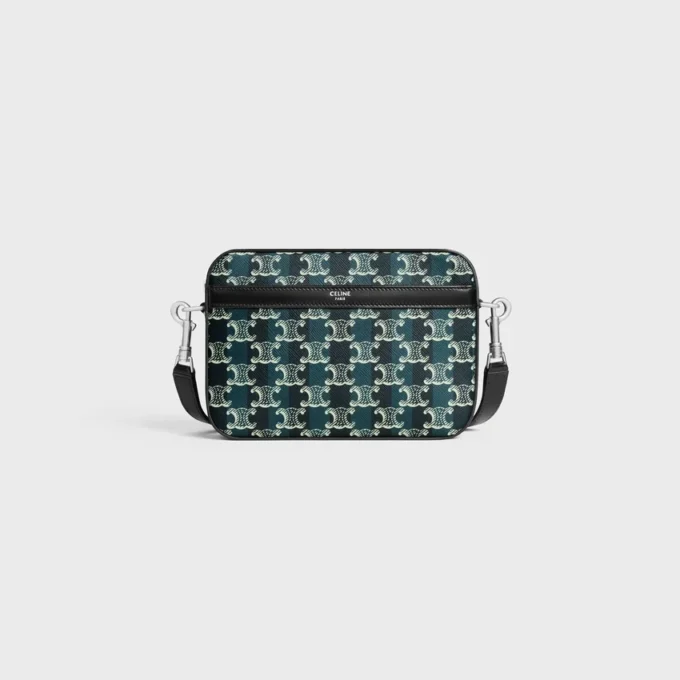 Petit sac messager en toile Triomphe Canvas rayée et cuir de veau