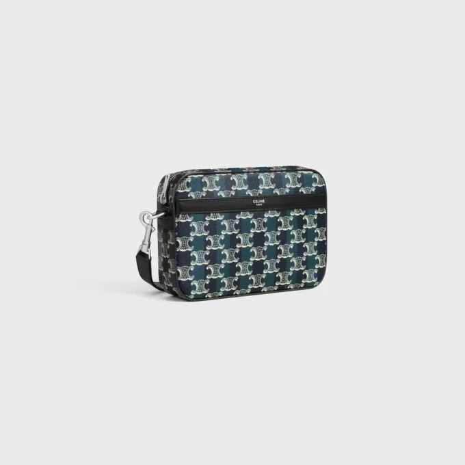 Petit sac messager en toile Triomphe Canvas rayée et cuir de veau