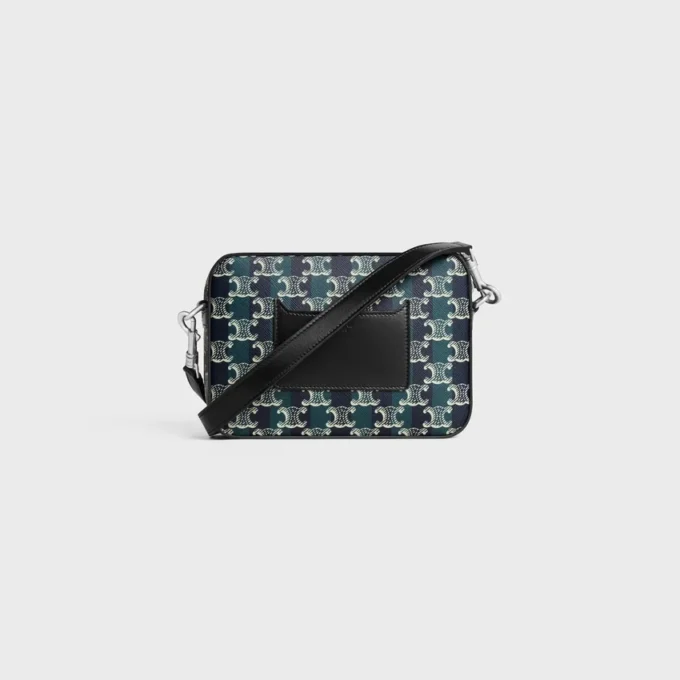 Petit sac messager en toile Triomphe Canvas rayée et cuir de veau