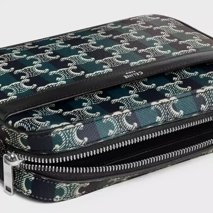 Petit sac messager en toile Triomphe Canvas rayée et cuir de veau