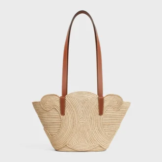 Petit sac Panier Classic de CELINE en raphia tressé et cuir de veau