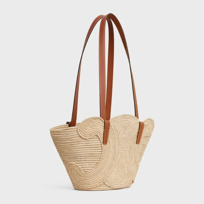 Petit sac Panier Classic de CELINE en raphia tressé et cuir de veau