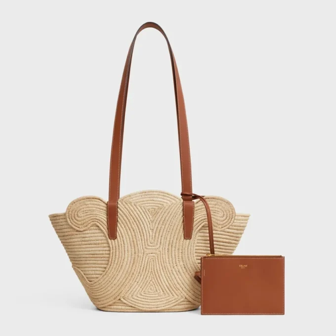 Petit sac Panier Classic de CELINE en raphia tressé et cuir de veau