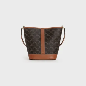 Petit sac seau en Triomphe Canvas et cuir de veau