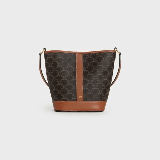 Petit sac seau en Triomphe Canvas et cuir de veau