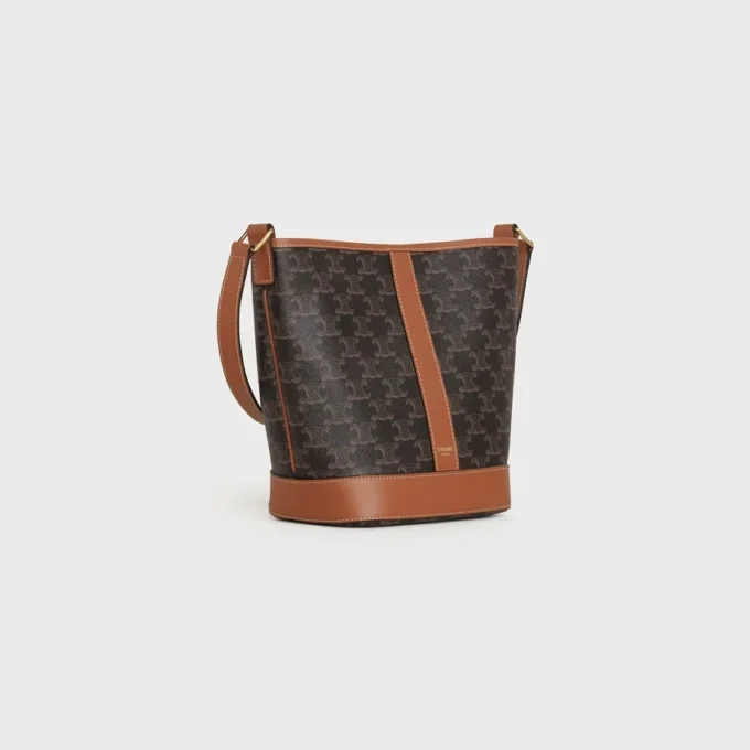 Petit sac seau en Triomphe Canvas et cuir de veau