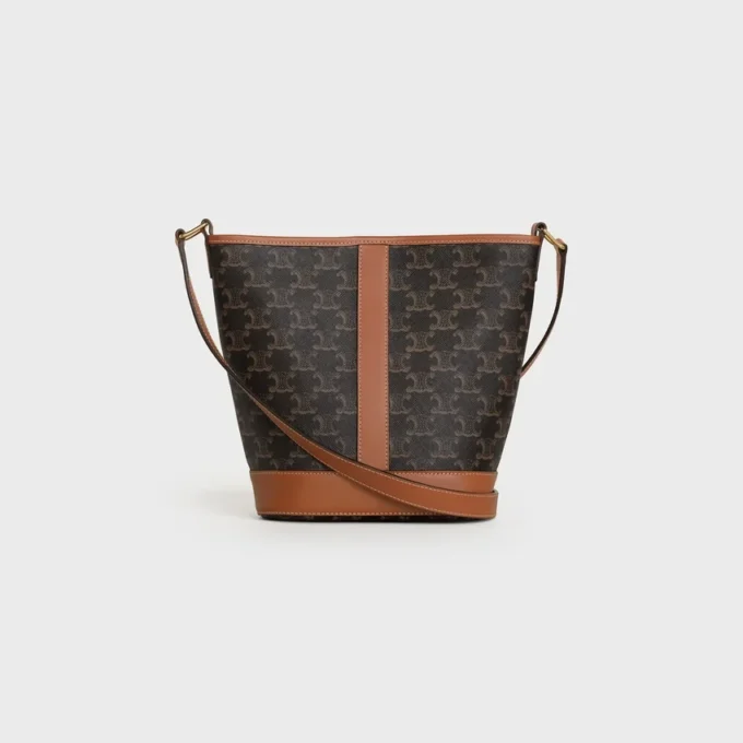 Petit sac seau en Triomphe Canvas et cuir de veau