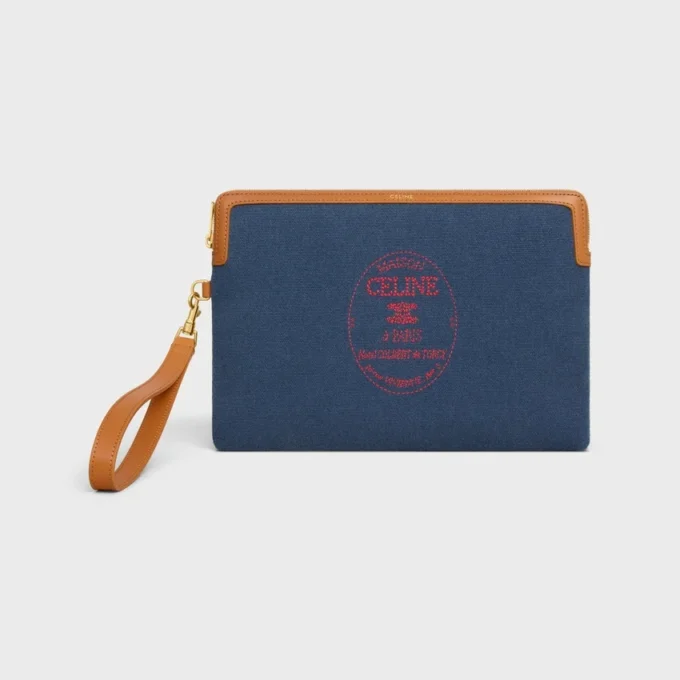 Petite pochette avec bandoulière Cuir Triomphe en textile brodé Petite pochette avec bandoulière Cuir Triomphe en textile brodé