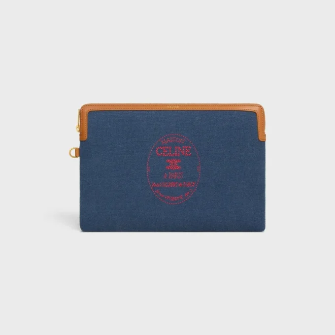 Petite pochette avec bandoulière Cuir Triomphe en textile brodé Petite pochette avec bandoulière Cuir Triomphe en textile brodé