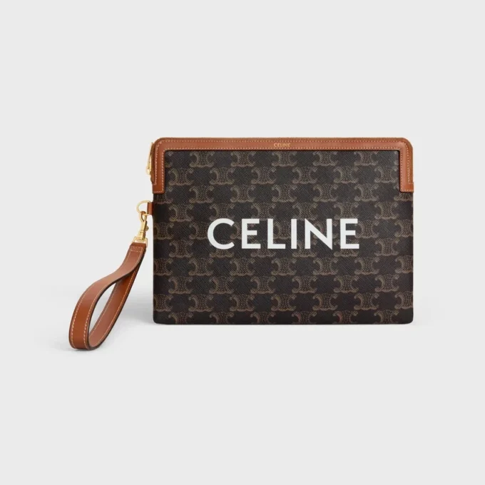Petite pochette avec bandoulière Cuir Triomphe en Triomphe Canvas avec imprimé CELINE Petite pochette avec bandoulière Cuir Triomphe en Triomphe Canvas avec imprimé CELINE