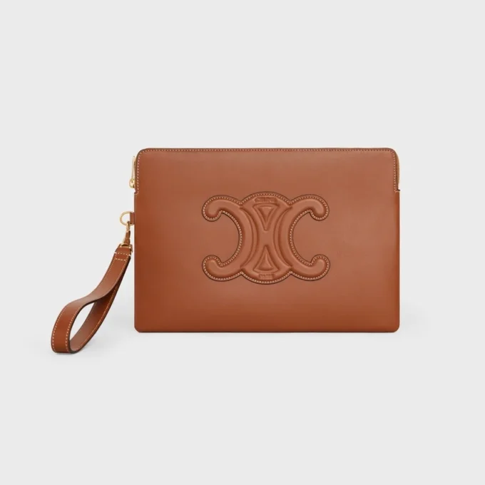 Petite pochette à bandoulière Cuir Triomphe en cuir de veau lisse