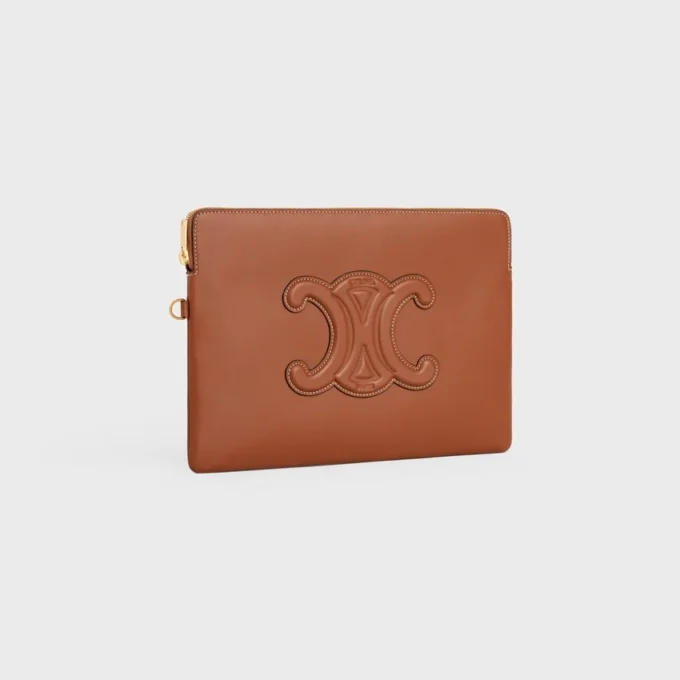 Petite pochette à bandoulière Cuir Triomphe en cuir de veau lisse