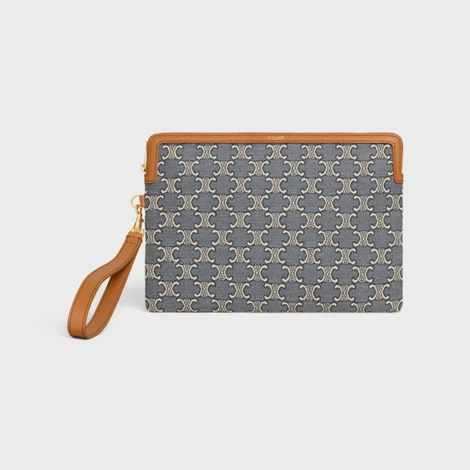 Petite pochette à bandoulière en Cuir Triomphe avec motif Jacquard Triomphe sur toute la surface