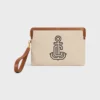 Petite pochette à bandoulière en textile avec broderie d&rsquo;ancres et cuir de veau