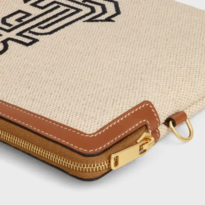 Petite pochette à bandoulière en textile avec broderie d&rsquo;ancres et cuir de veau