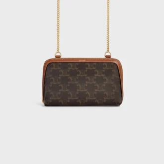 Pochette à chaîne en Triomphe Canvas et cuir d&rsquo;agneau