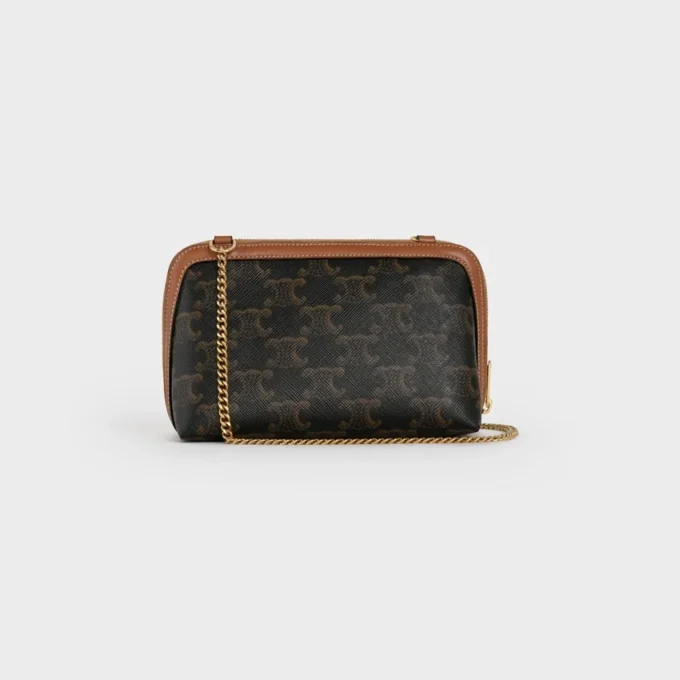 Pochette à chaîne en Triomphe Canvas et cuir d’agneau Pochette à chaîne en Triomphe Canvas et cuir d’agneau
