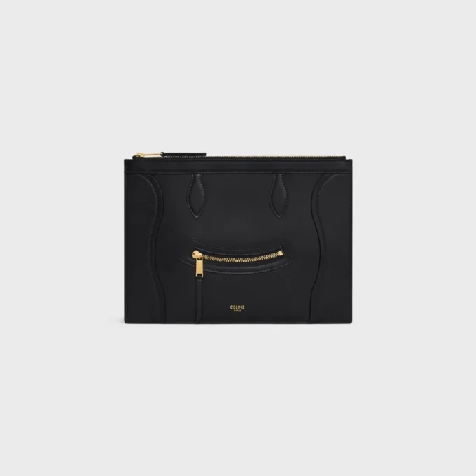 Pochette moyenne en cuir de veau brillant Pochette moyenne en cuir de veau brillant
