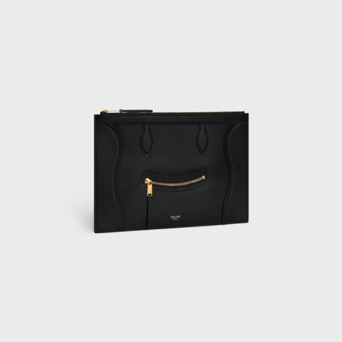Pochette moyenne en cuir de veau brillant Pochette moyenne en cuir de veau brillant