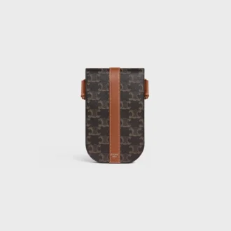 Pochette pour téléphone avec rabat en Triomphe Canvas et cuir de veau