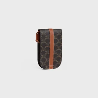 Pochette pour téléphone avec rabat en Triomphe Canvas et cuir de veau