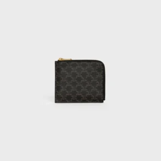 Pochette zippée avec porte-cartes en Triomphe Canvas et cuir d&rsquo;agneau