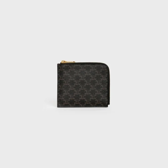 Pochette zippée avec porte-cartes en Triomphe Canvas et cuir d’agneau Pochette zippée avec porte-cartes en Triomphe Canvas et cuir d’agneau