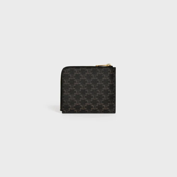Pochette zippée avec porte-cartes en Triomphe Canvas et cuir d’agneau Pochette zippée avec porte-cartes en Triomphe Canvas et cuir d’agneau
