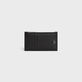 Porte-cartes compact à fermeture éclair en cuir de veau grainé