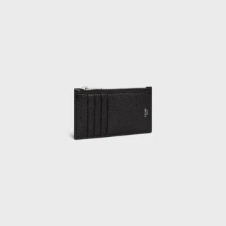 Porte-cartes compact à fermeture éclair en cuir de veau grainé