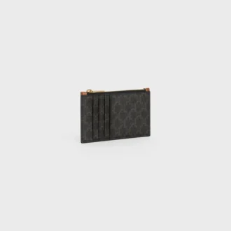 Porte-cartes compact à fermeture éclair en Triomphe Canvas et cuir d&rsquo;agneau
