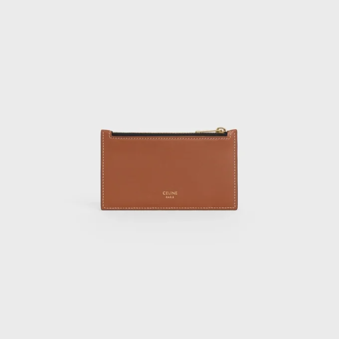 Porte-cartes compact à fermeture éclair en Triomphe Canvas et cuir d&rsquo;agneau