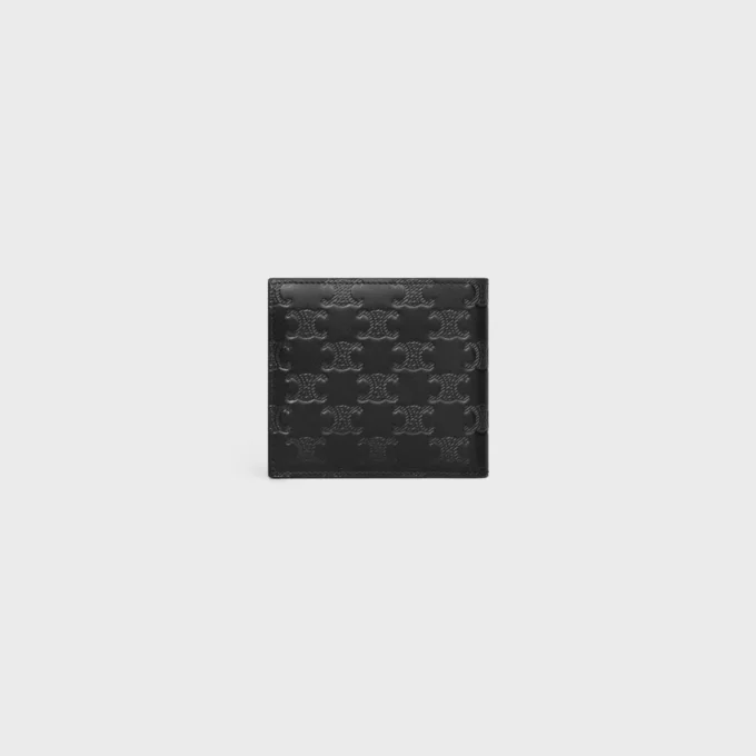 Porte-cartes à deux volets en cuir de veau avec motif Triomphe en relief Porte-cartes à deux volets en cuir de veau avec motif Triomphe en relief