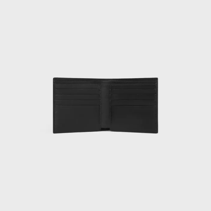 Porte-cartes à deux volets en cuir de veau avec motif Triomphe en relief Porte-cartes à deux volets en cuir de veau avec motif Triomphe en relief