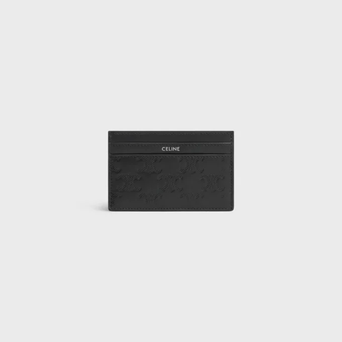 Porte-cartes en cuir de veau avec motif Triomphe en relief Porte-cartes en cuir de veau avec motif Triomphe en relief