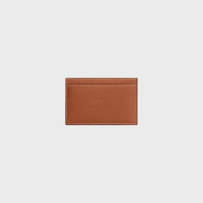 Porte-cartes en cuir de veau naturel avec motif Triomphe en relief
