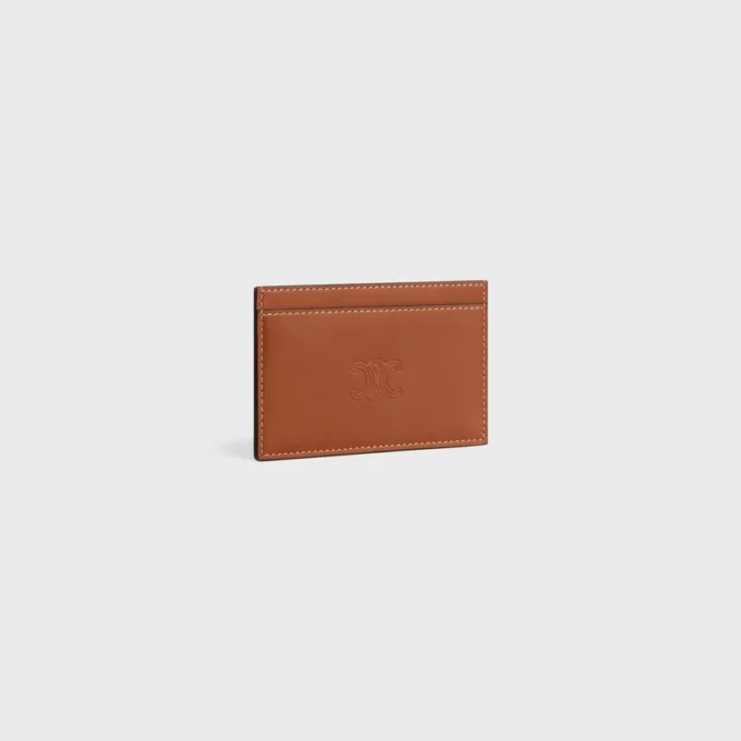 Porte-cartes en cuir de veau naturel avec motif Triomphe en relief