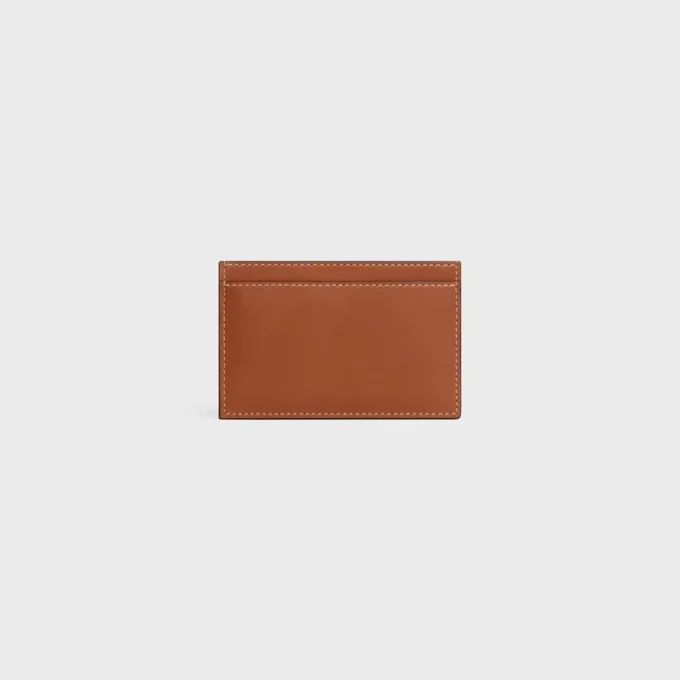 Porte-cartes en cuir de veau naturel avec motif Triomphe en relief