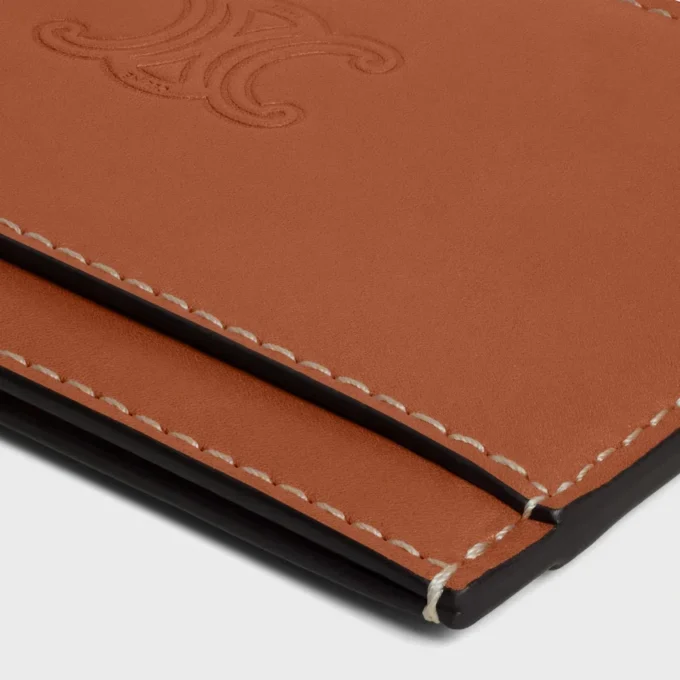 Porte-cartes en cuir de veau naturel avec motif Triomphe en relief