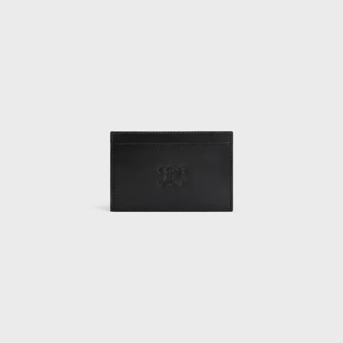 Porte-cartes en cuir de veau satiné avec motif Triomphe en relief