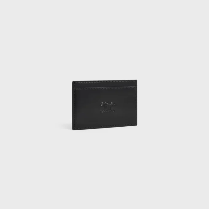Porte-cartes en cuir de veau satiné avec motif Triomphe en relief