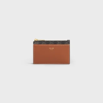 Porte-cartes à fermeture éclair en Triomphe Canvas et cuir d&rsquo;agneau
