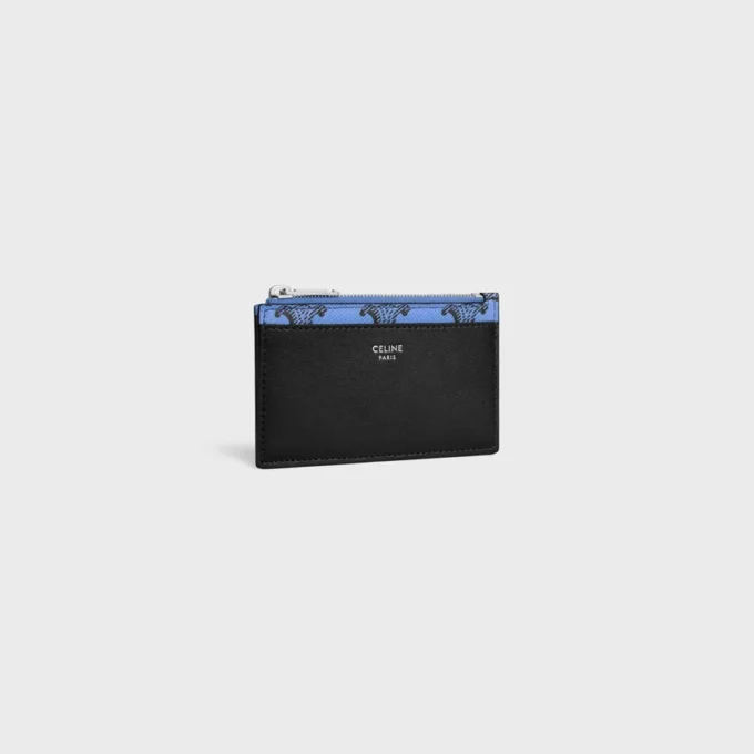 Porte-cartes à fermeture éclair en Triomphe Canvas et cuir d’agneau Porte-cartes à fermeture éclair en Triomphe Canvas et cuir d’agneau
