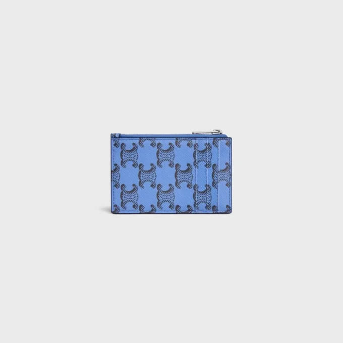 Porte-cartes à fermeture éclair en Triomphe Canvas et cuir d’agneau Porte-cartes à fermeture éclair en Triomphe Canvas et cuir d’agneau