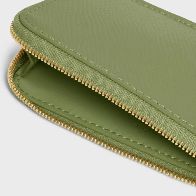 Porte-cartes long à fermeture éclair en cuir de veau grainé