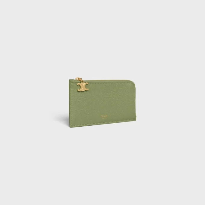 Porte-cartes long à fermeture éclair en cuir de veau grainé
