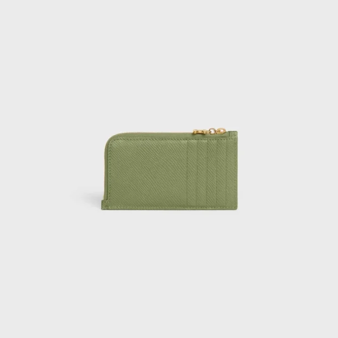 Porte-cartes long à fermeture éclair en cuir de veau grainé