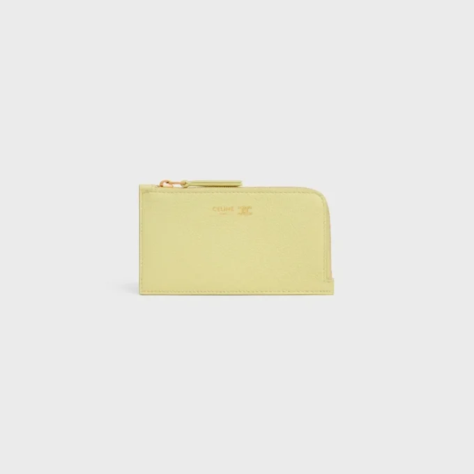 Porte-cartes long à fermeture éclair en cuir de veau grainé souple